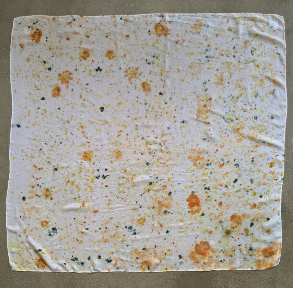 cosmos & scabiosa eco-printed silk scarf