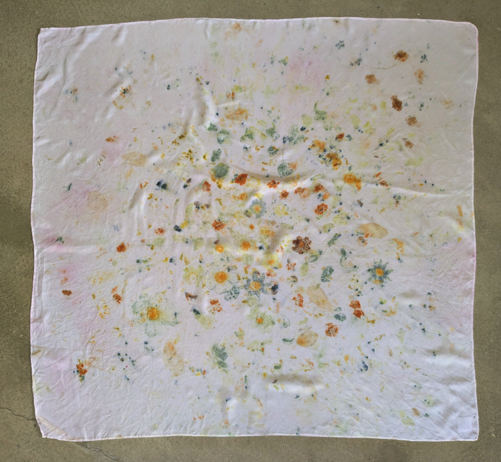 bidens, cosmos & french marigold eco-printed silk scarf
