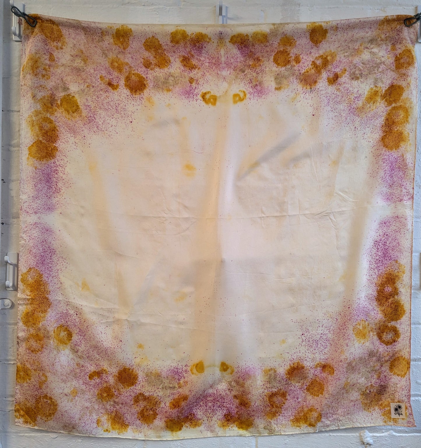 cosmos flower & cochineal eco-printed silk scarf