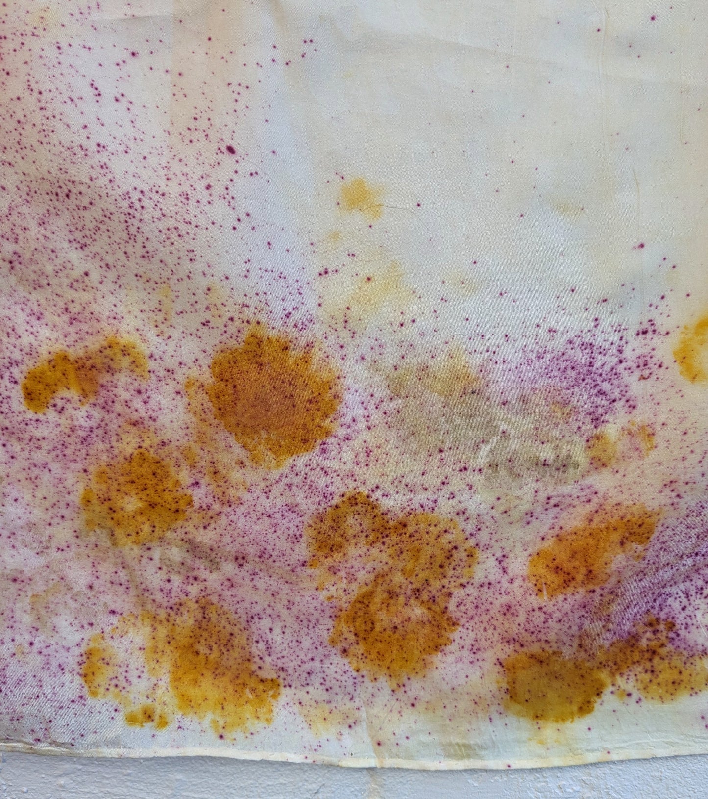 cosmos flower & cochineal eco-printed silk scarf