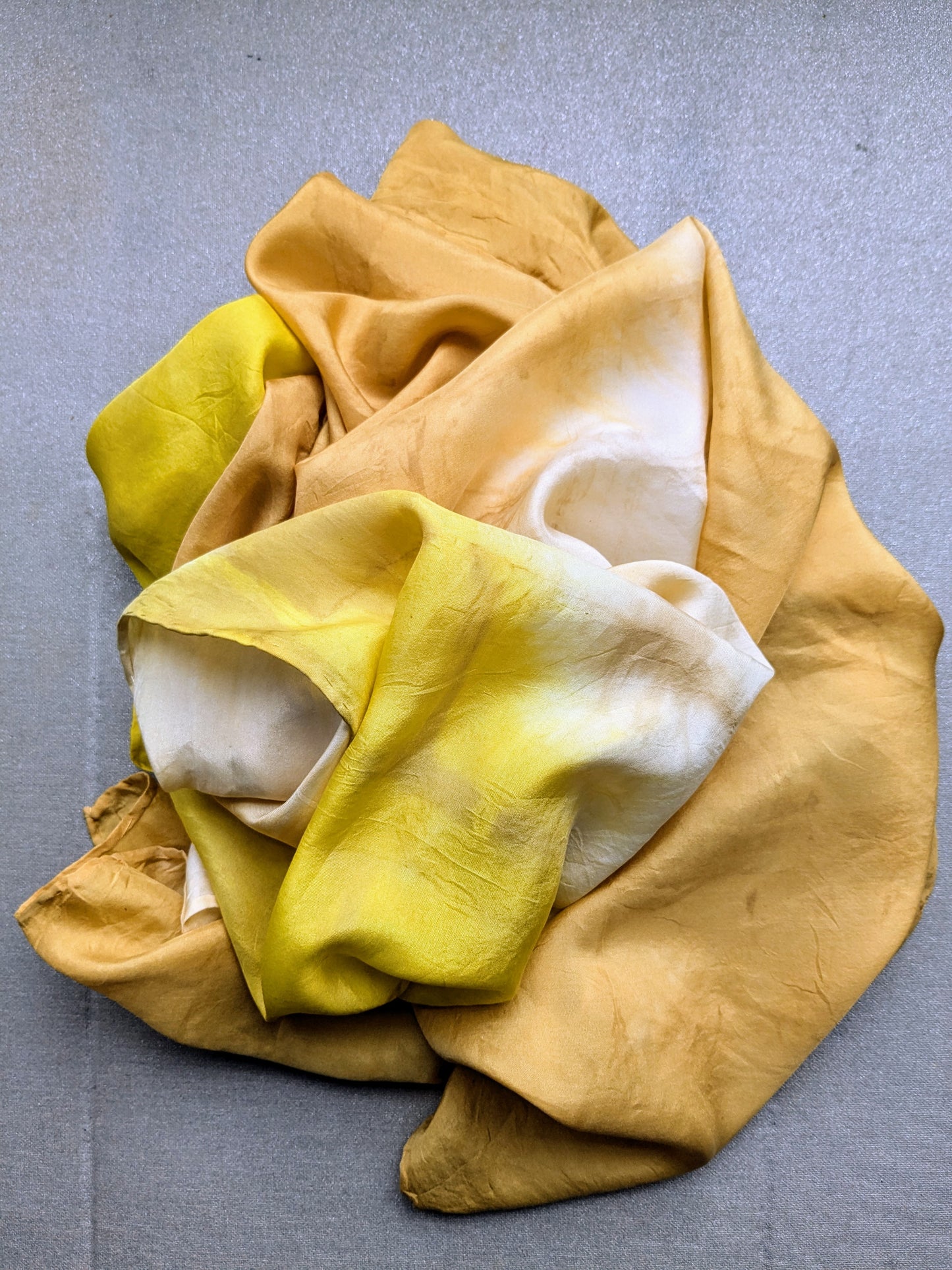 weld, cosmos & oak gall naturally dyed silk scarf
