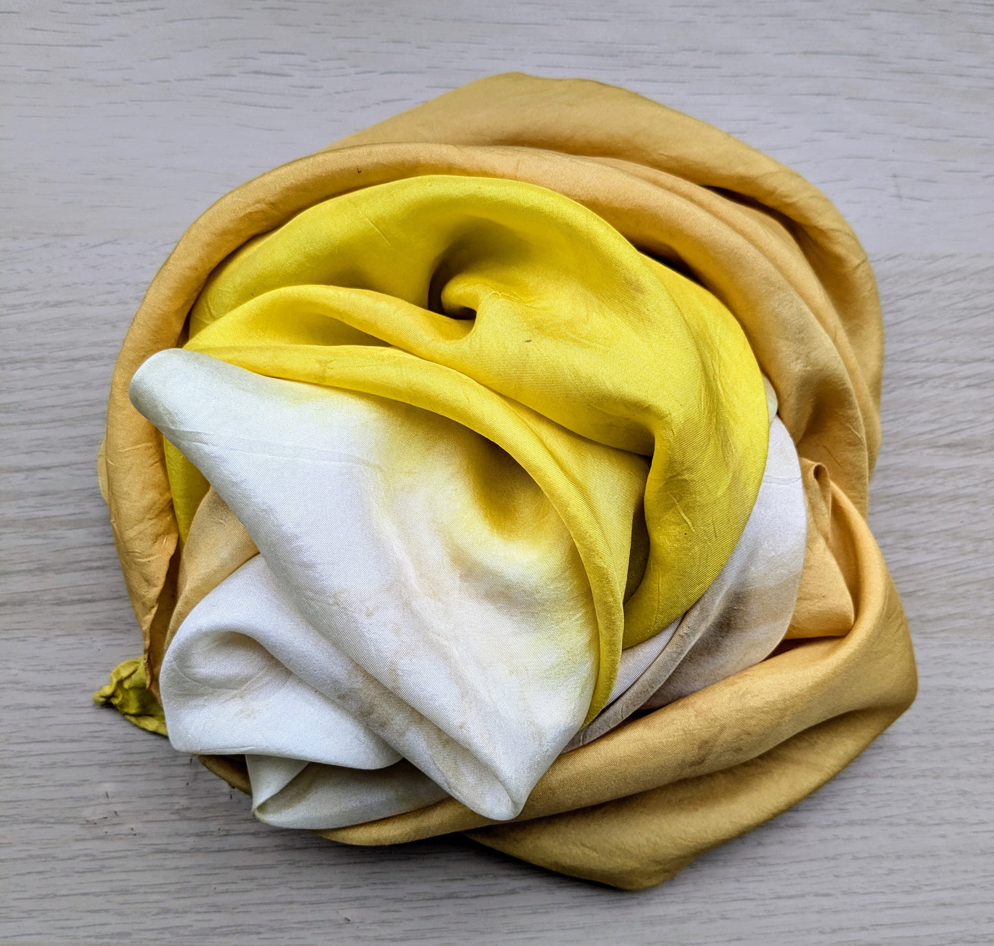 weld, cosmos & oak gall naturally dyed silk scarf