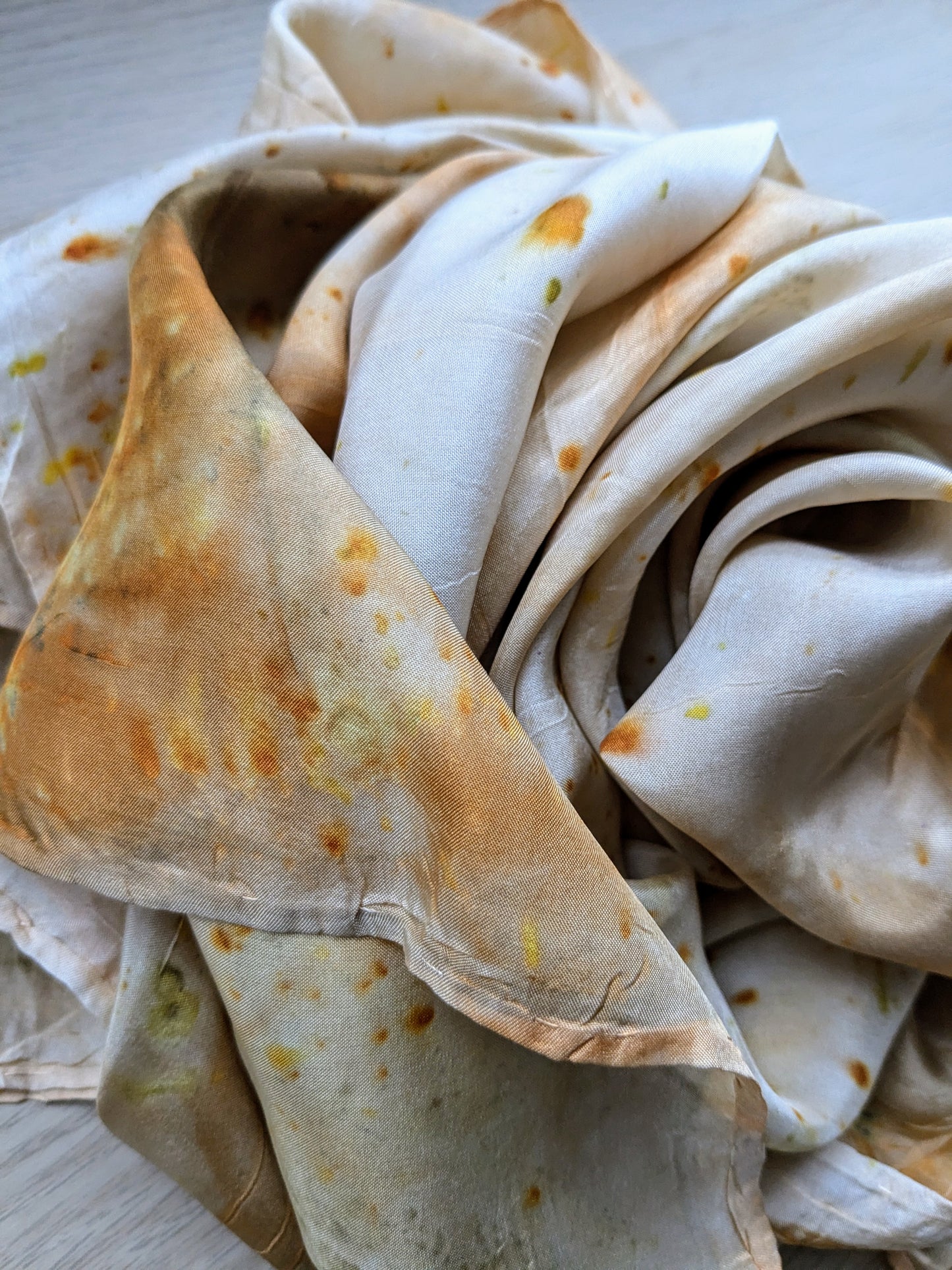 rose leaf & coreopsis eco-printed silk scarf (B)