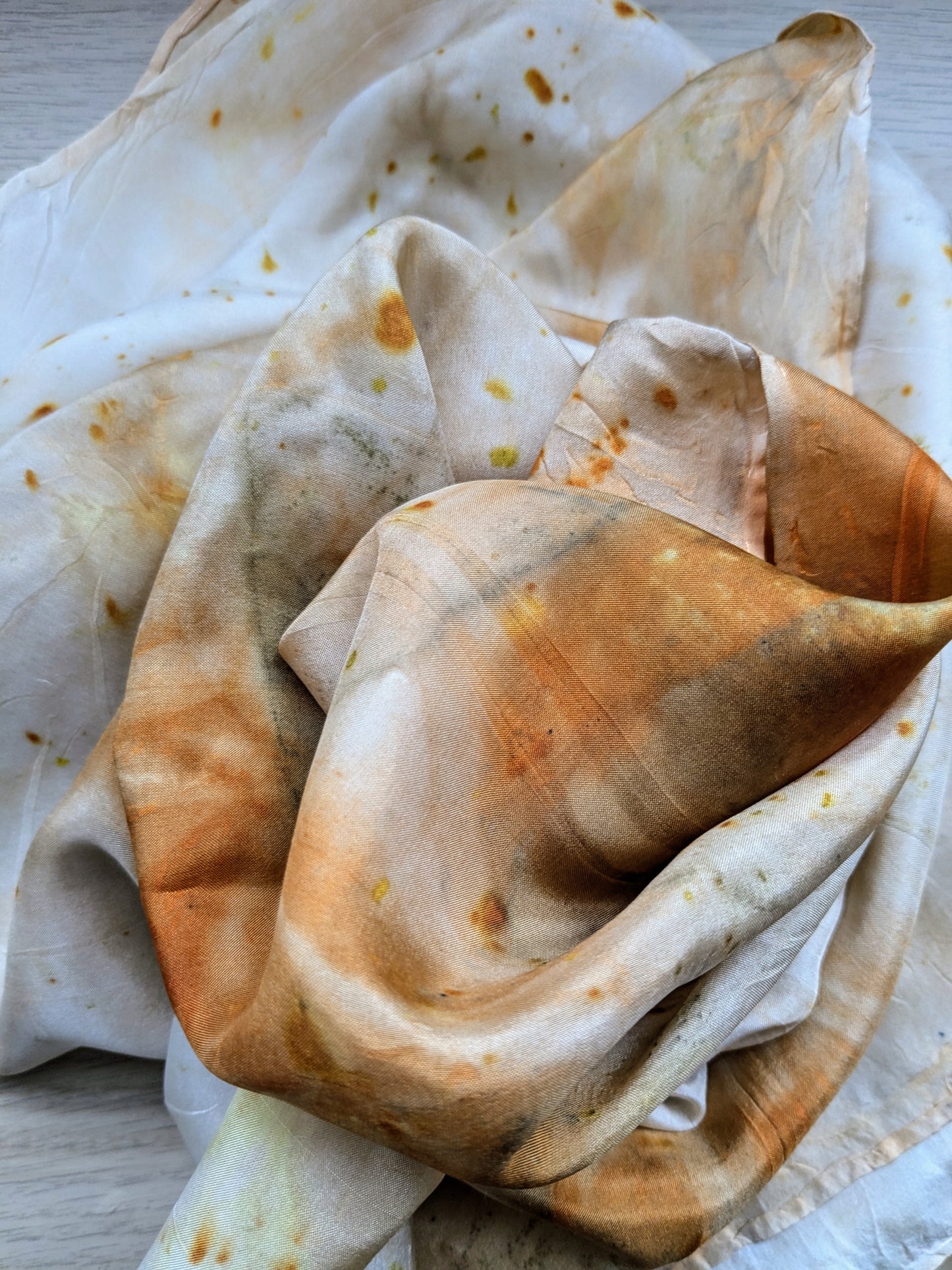 rose leaf & coreopsis eco-printed silk scarf (B)