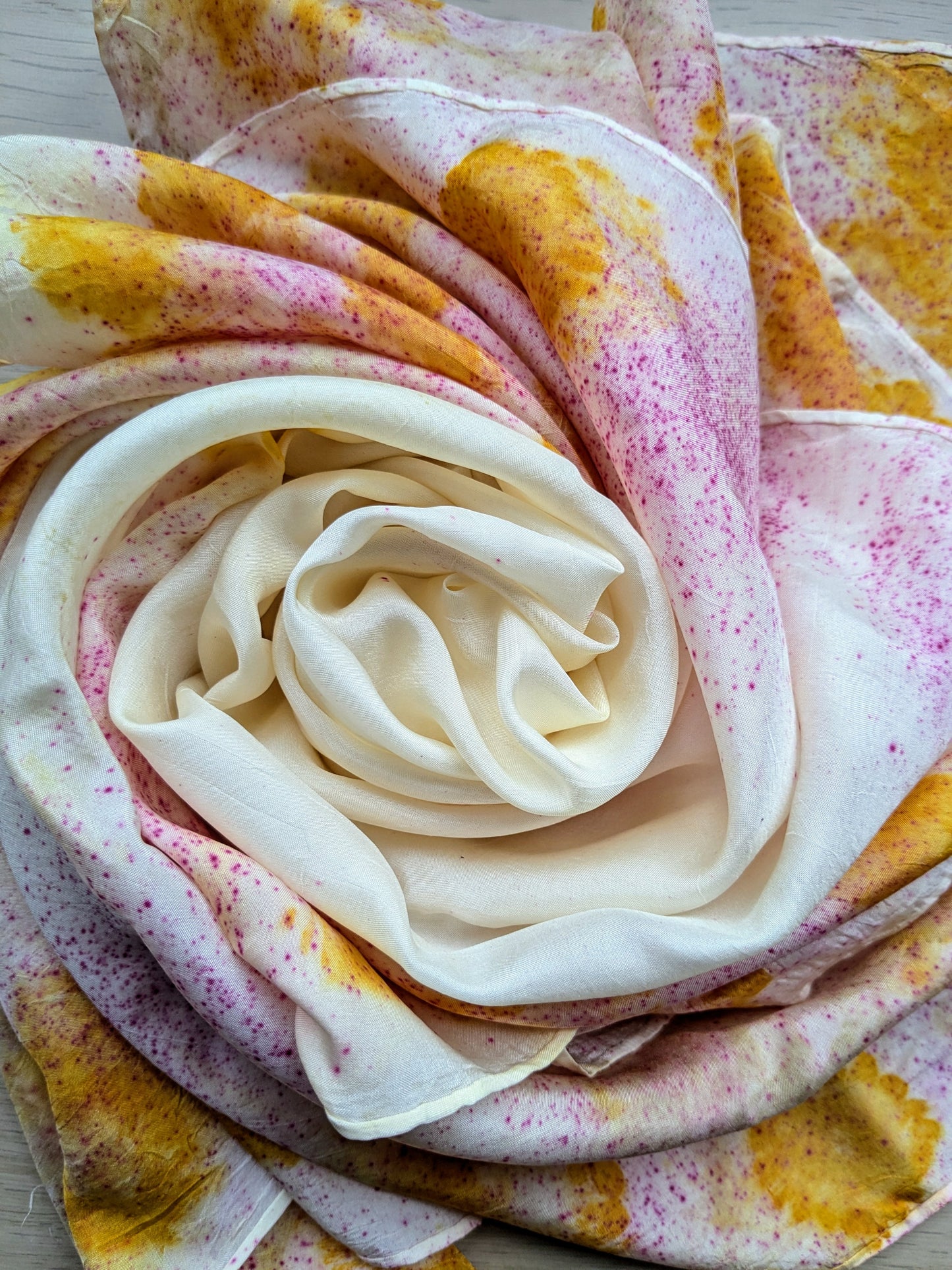 cosmos flower & cochineal eco-printed silk scarf