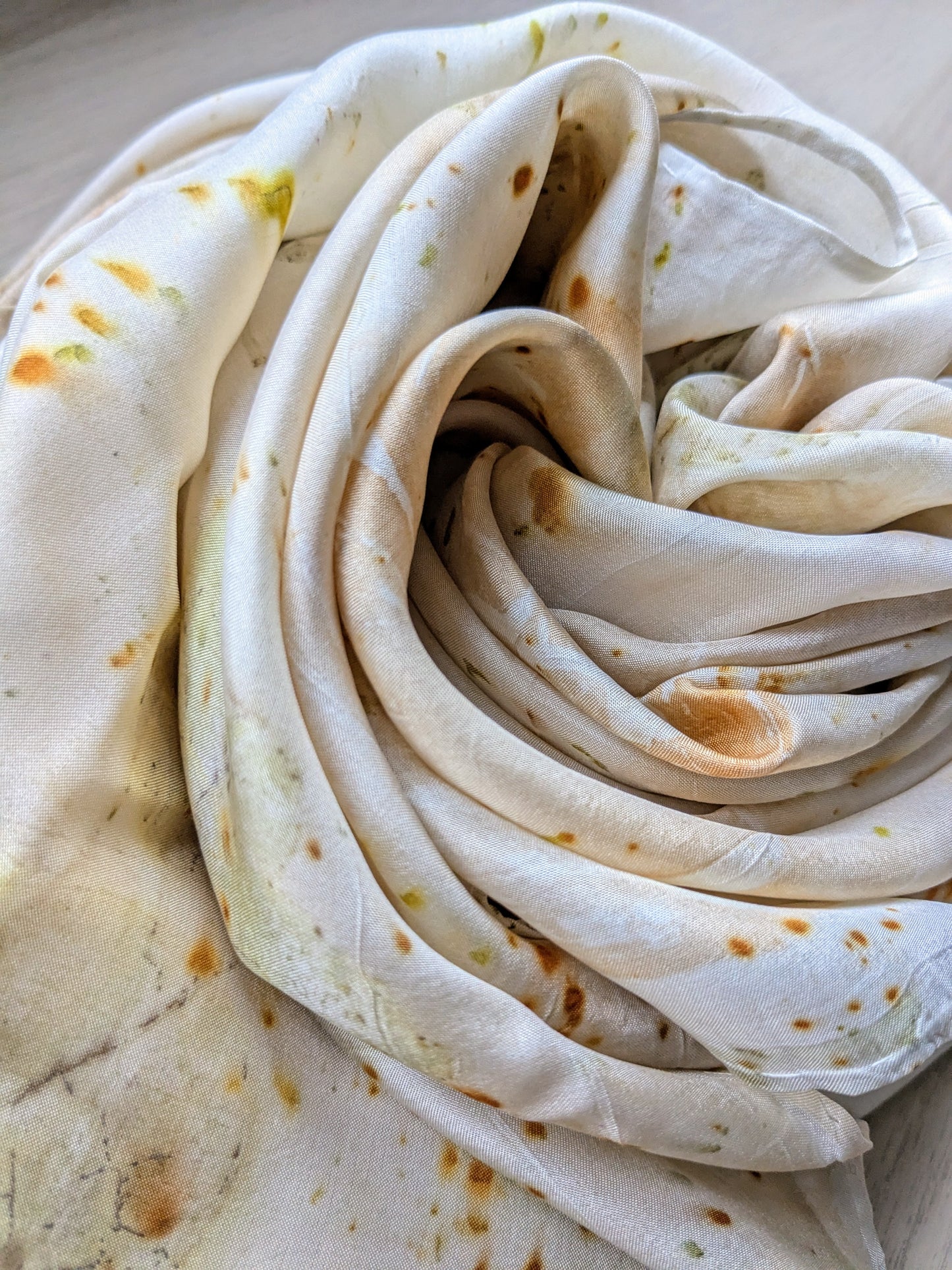 rose leaf & coreopsis eco-printed silk scarf (A)