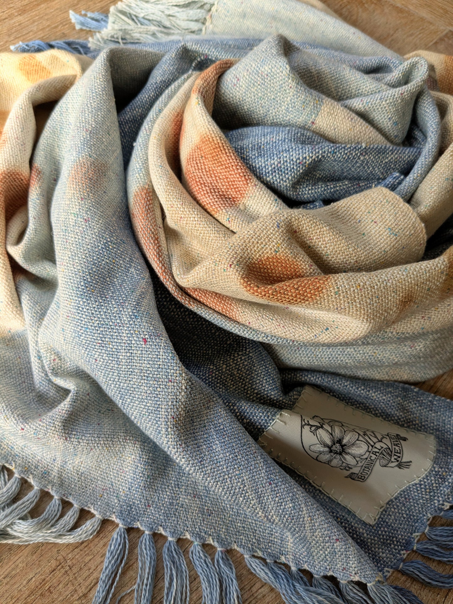 "blossom on the beach" handwoven & eco-printed shawl