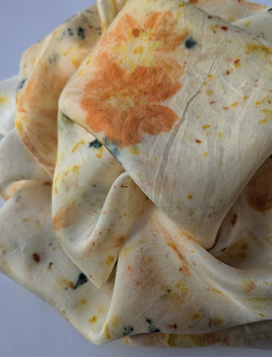 cosmos & scabiosa eco-printed silk scarf