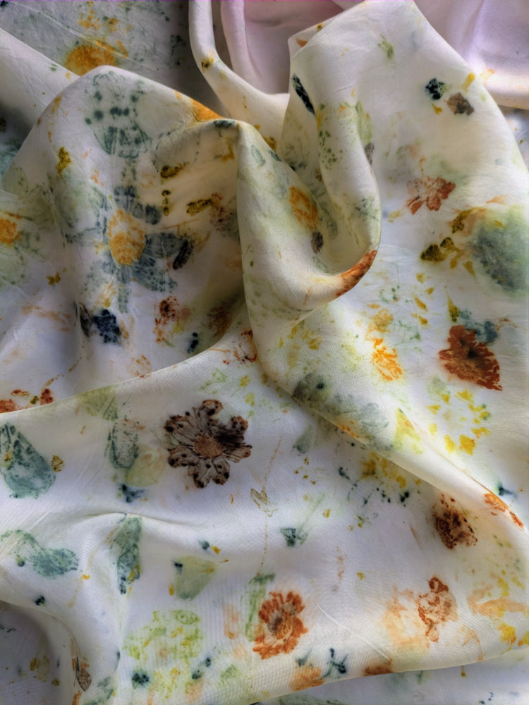 bidens, cosmos & french marigold eco-printed silk scarf