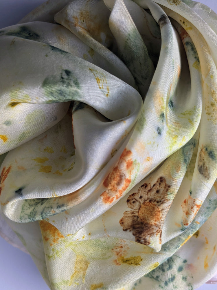 bidens, cosmos & french marigold eco-printed silk scarf