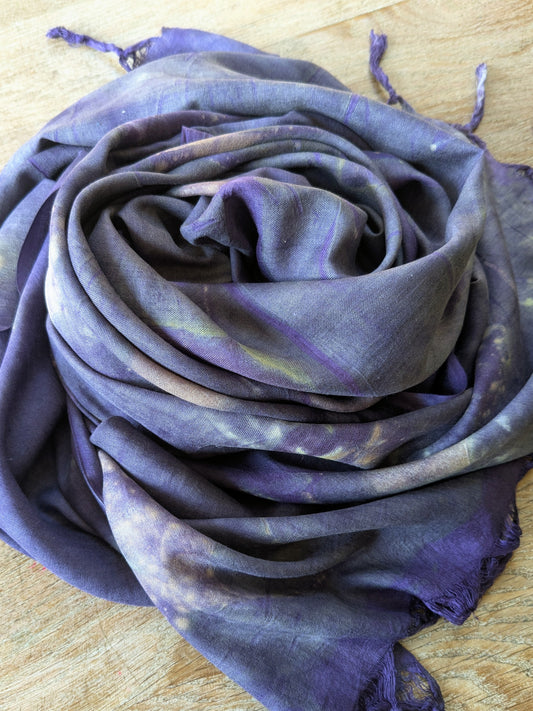 gingko leaf & logwood eco-printed eri silk shawl