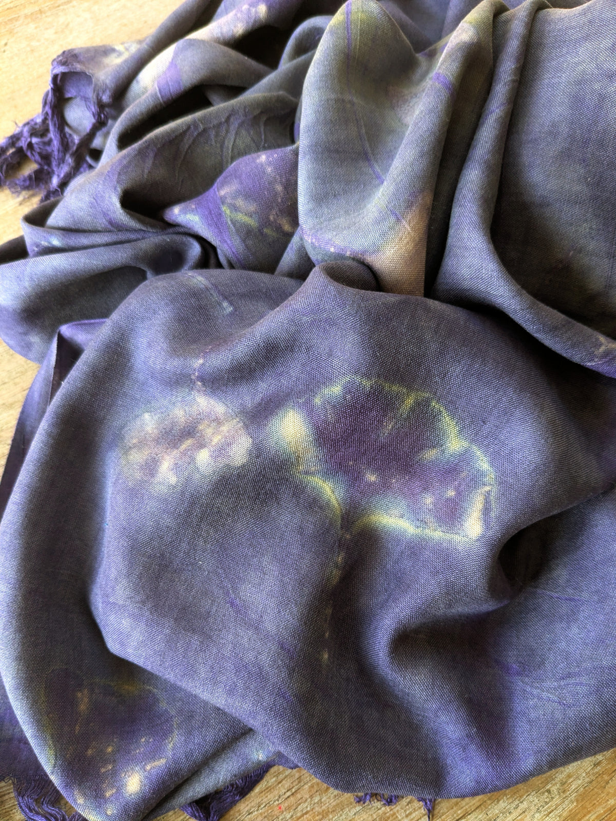 gingko leaf & logwood eco-printed eri silk shawl