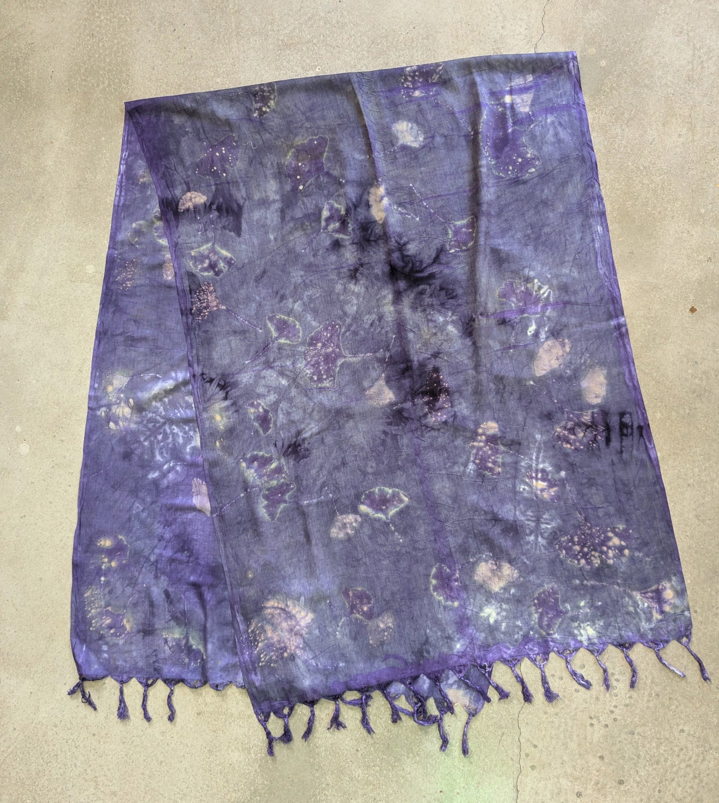 gingko leaf & logwood eco-printed eri silk shawl