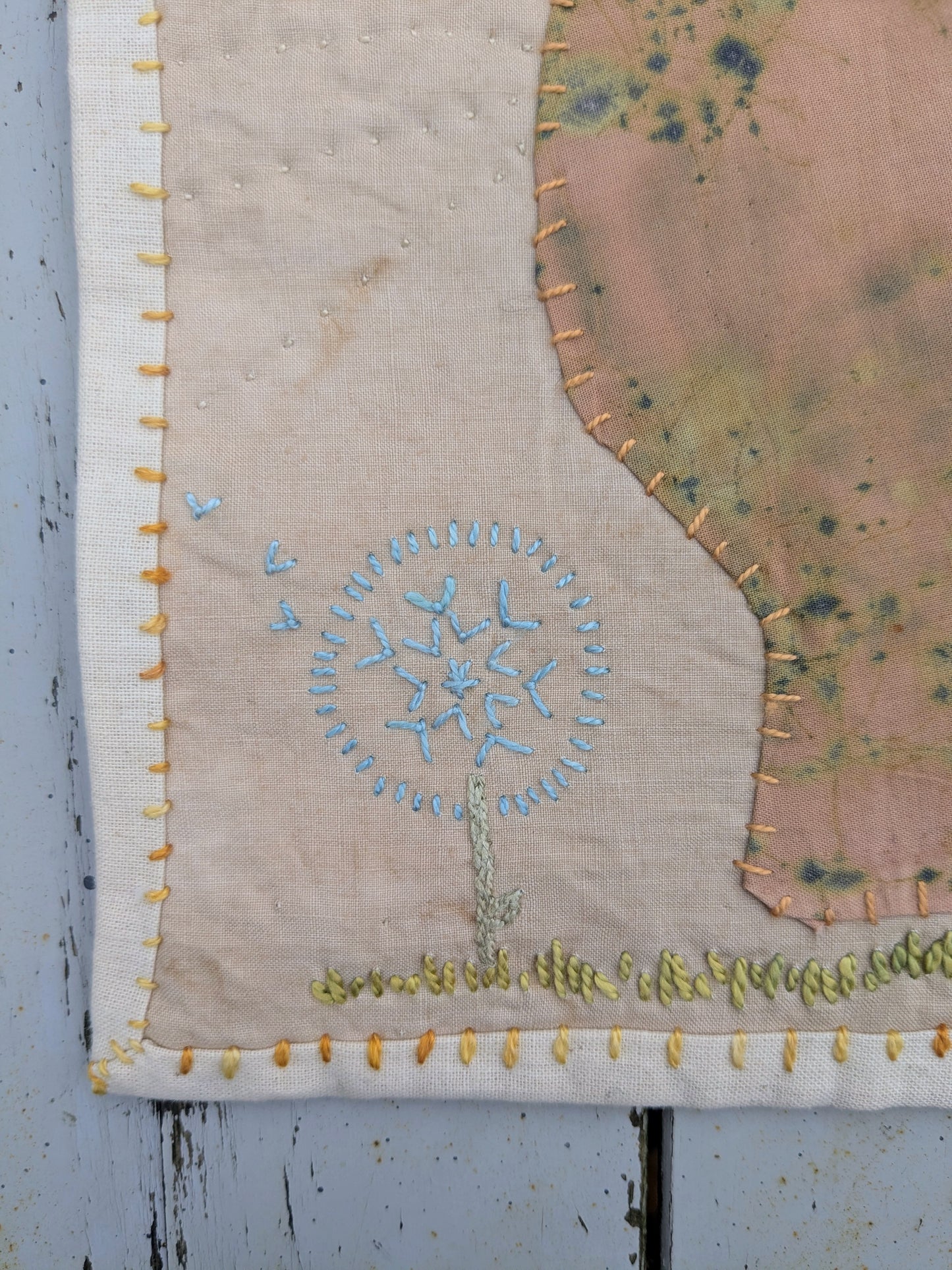 "listen" mini eco-printed art quilt