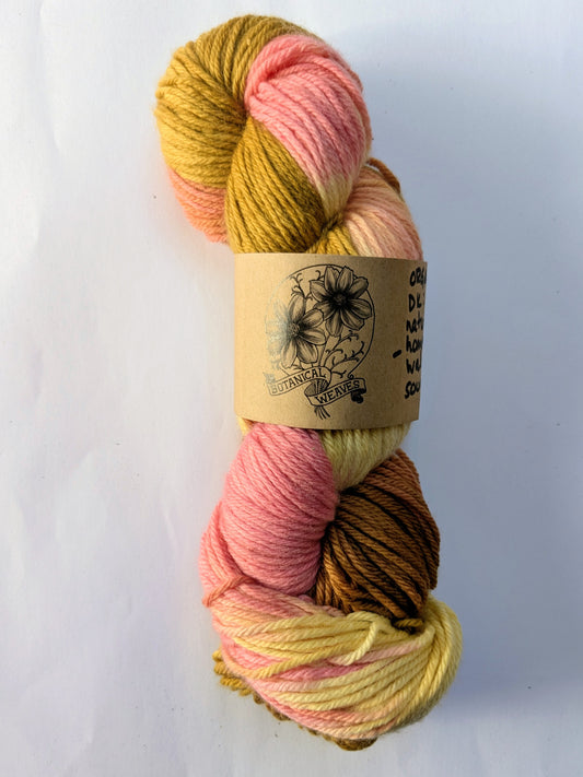 yarn: naturally dyed with black walnuts, weld flowers & cochineal