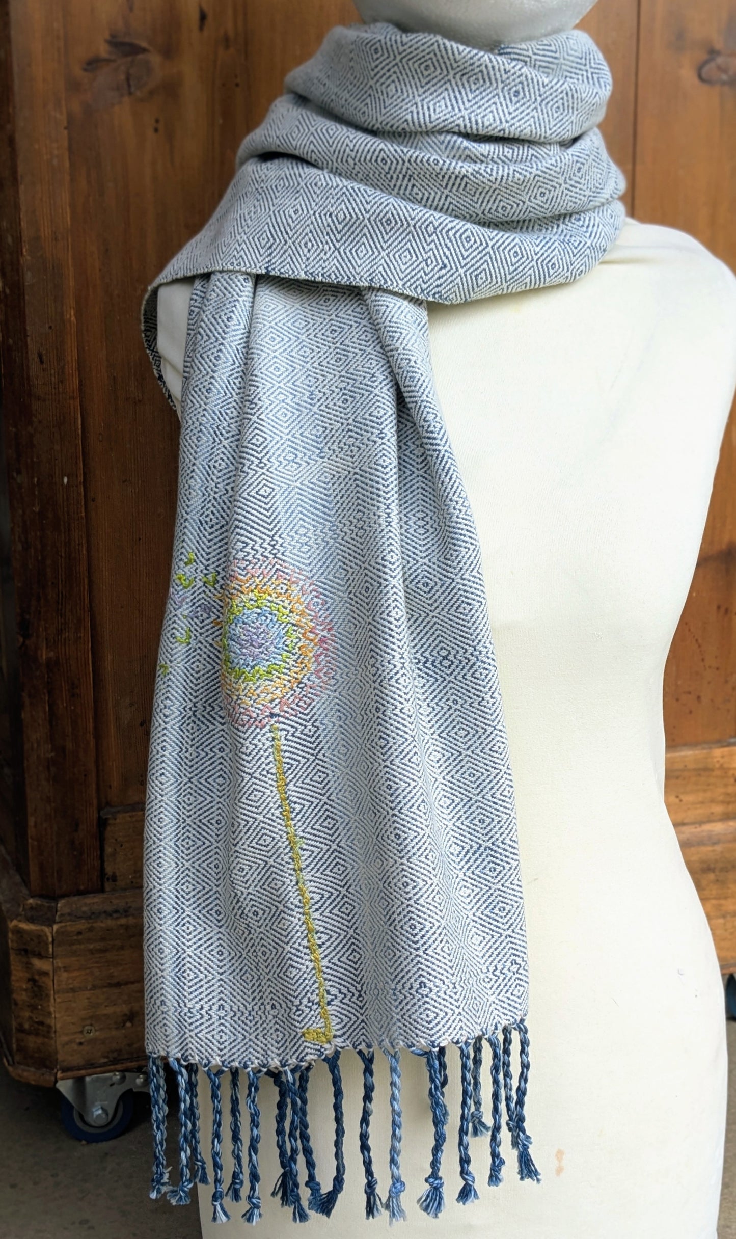 "rainbow wishes" handwoven & embroidered scarf