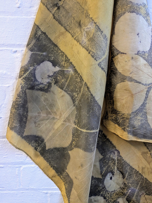 tulip tree, walnut leaf & smokebush eco-printed silk scarf