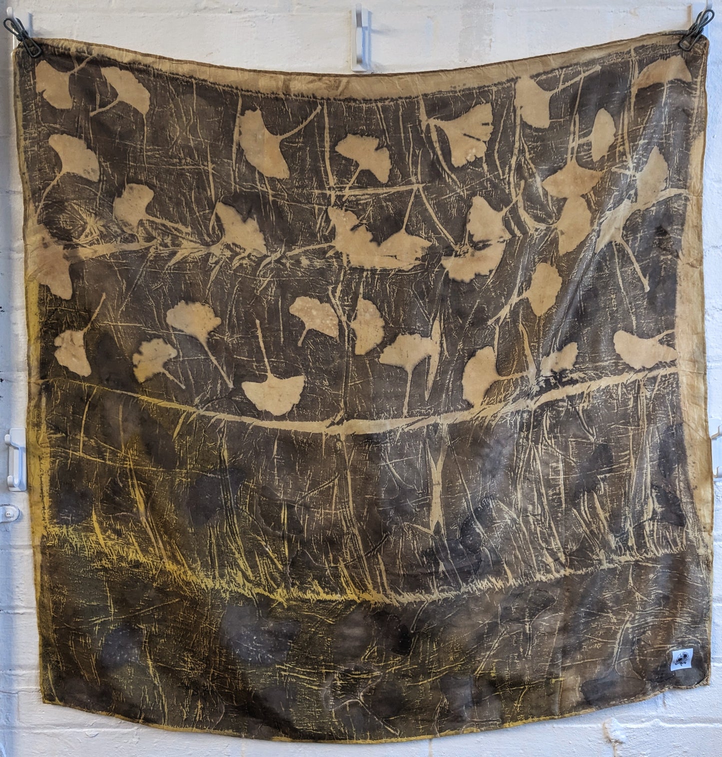 ginko leaf, weld & coreopsis eco-printed silk scarf