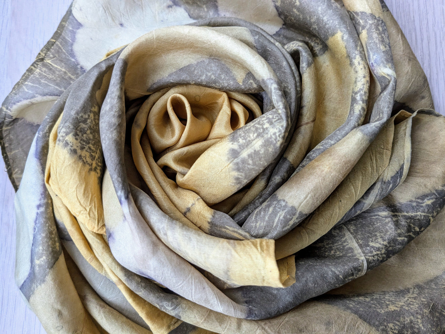 tulip tree, walnut leaf & smokebush eco-printed silk scarf