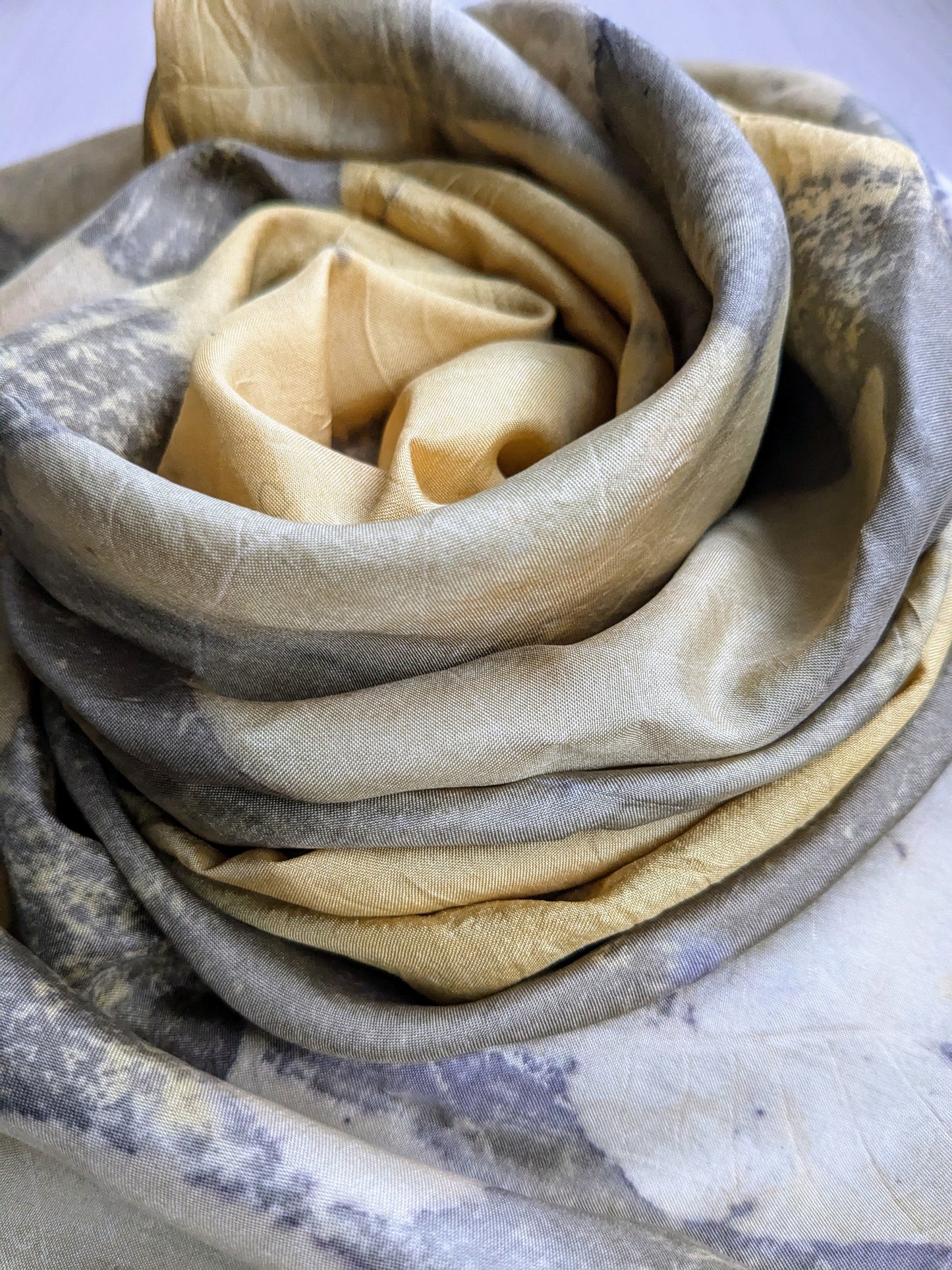 tulip tree, walnut leaf & smokebush eco-printed silk scarf