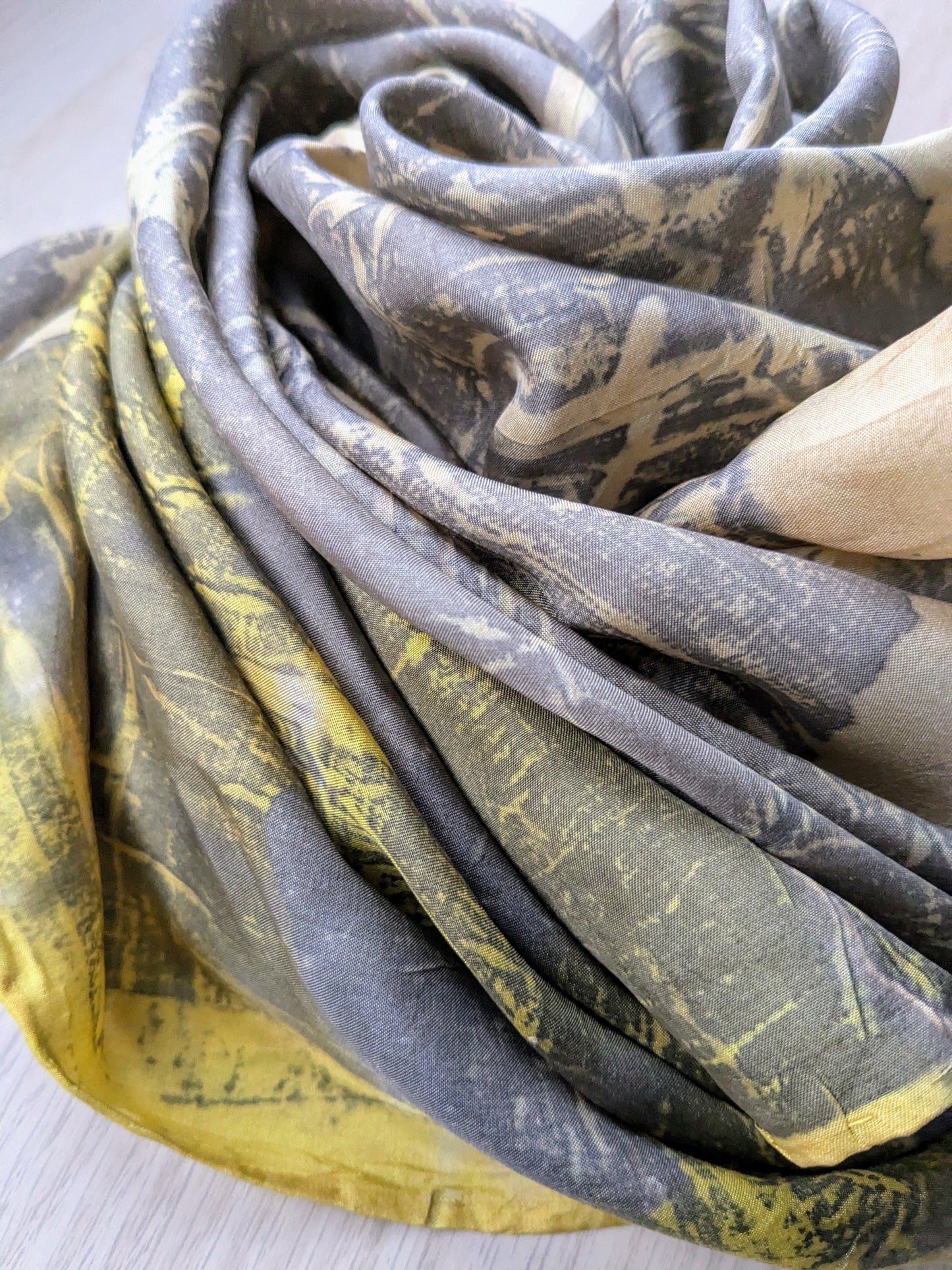 ginko leaf, weld & coreopsis eco-printed silk scarf