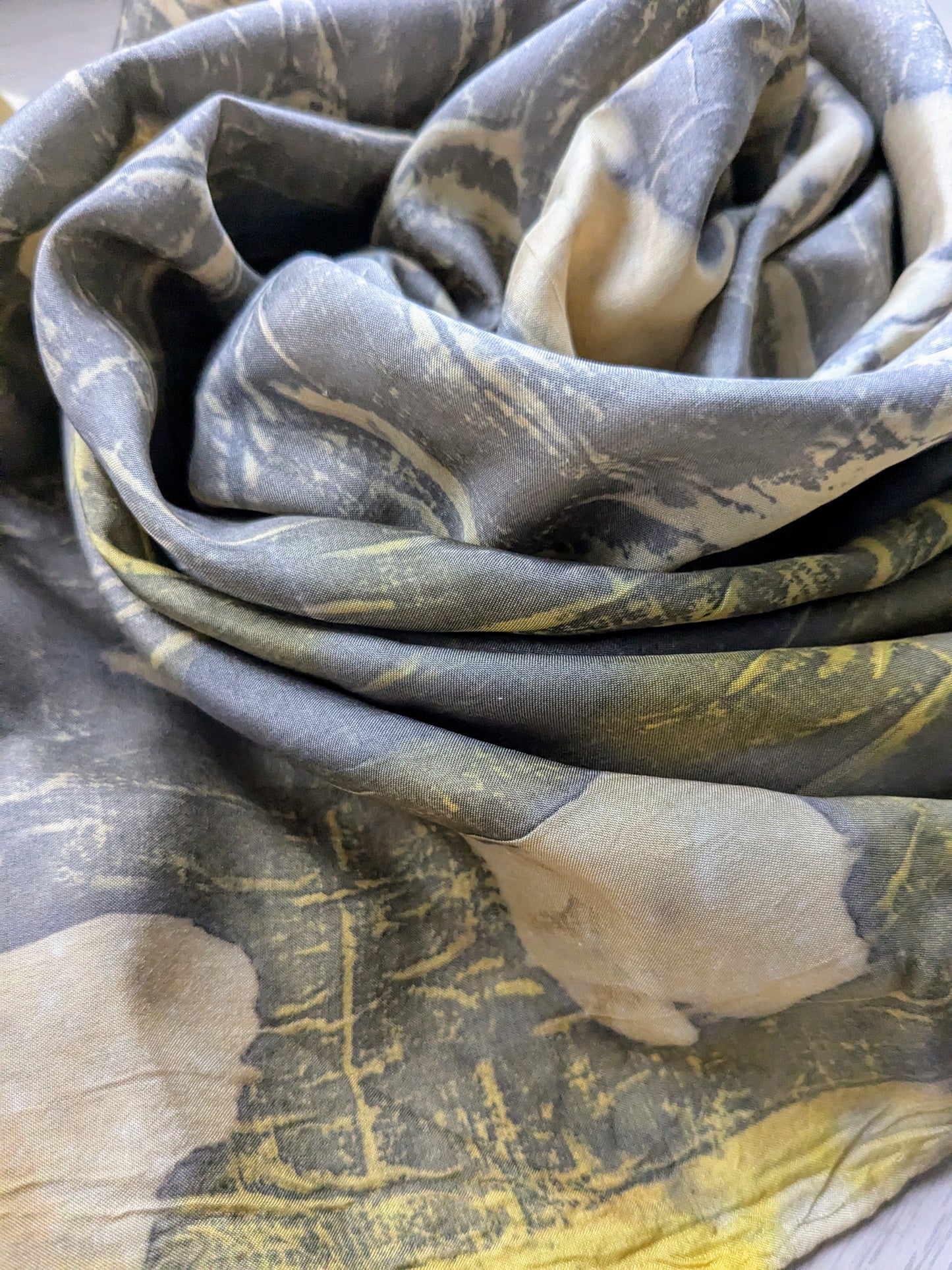 ginko leaf, weld & coreopsis eco-printed silk scarf